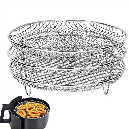 Suporte redondo de aço inoxidável para fritadeira de ar de 8 polegadas e 3 camadas 1