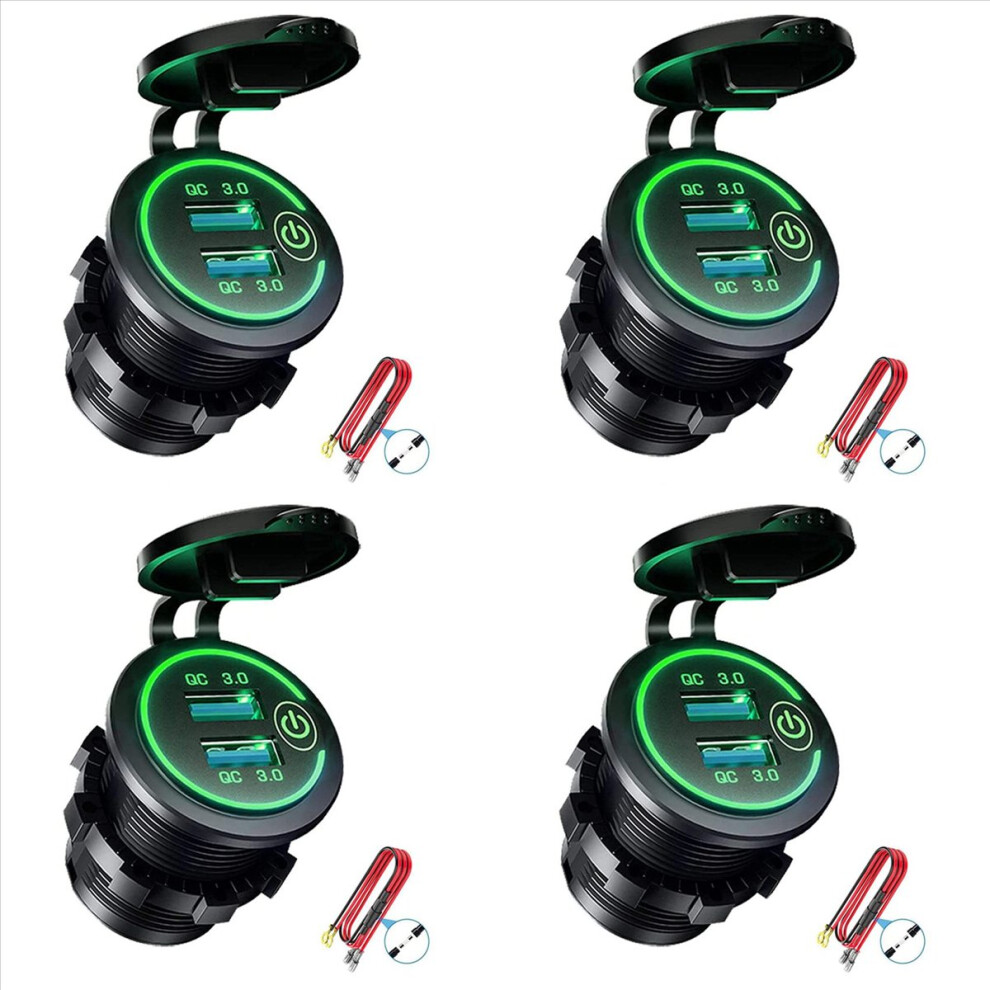 Qc 3.0 Dual Usb Charger Socket,For Car, Marine,Boat,Motorcycle,Green 4853188051366