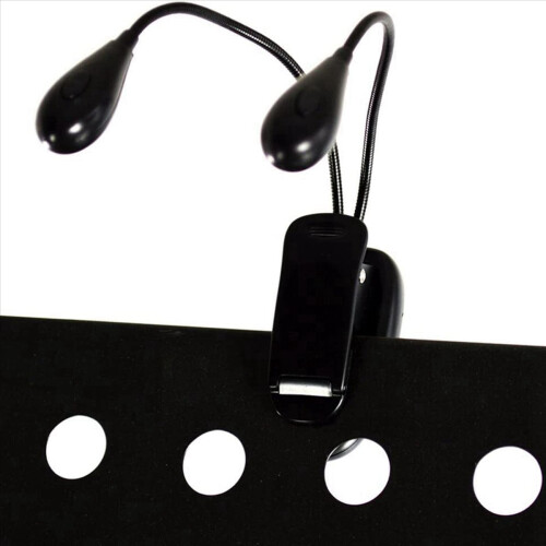 2 luci da lettura a LED con clip per leggio e doppio braccio 2