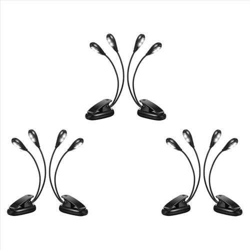 2 luci da lettura a LED con clip per leggio e doppio braccio