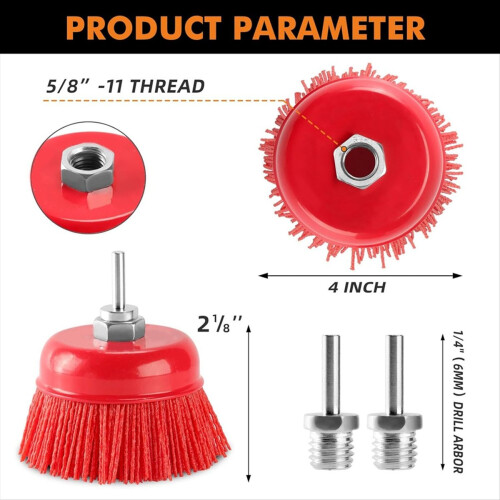 Pacote com 2 escovas de filamento de nylon de 4 polegadas, conjunto de escovas com cerdas abrasivas de 4 polegadas 1