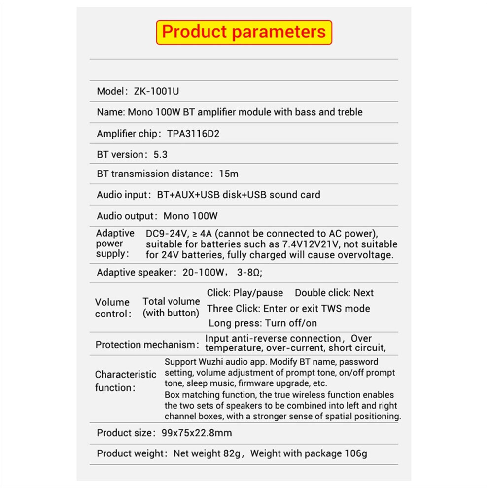 1001U With Boost Mono 100W Bluetooth Amplifier Board 4854155003678