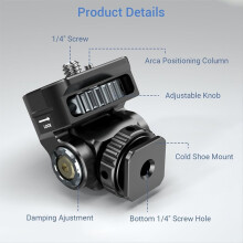 DSLR-cameraklem, verstelbare monitorbevestiging met cold shoe 1/4 schroef