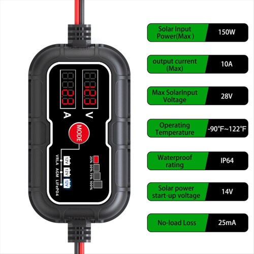 10A 12V Lithium-Batterie Digital MPPT Solar Charge Panel Controller