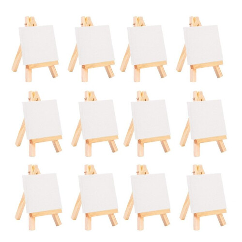 Conjunto de mini cavalete para artistas com 12 peças + mini tela de 3 polegadas x 3 polegadas para pintura