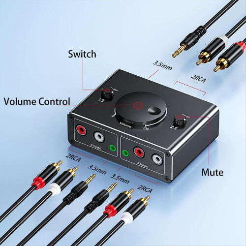 3.5mm Stereo Bi-Directional Audio Switcher with Mute Button 1