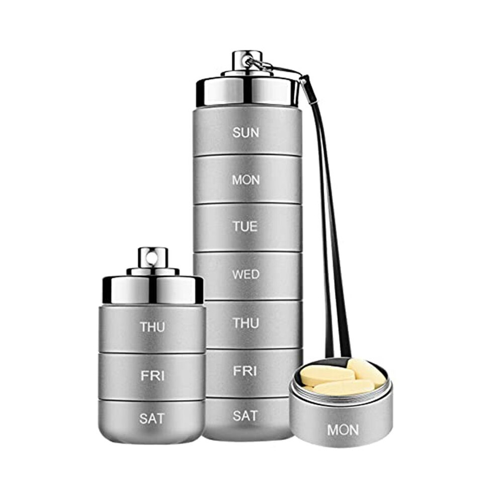 Markenlos Metal Pill Organizer Weekly,Stackable Waterproof Travel Pill Box,Grey