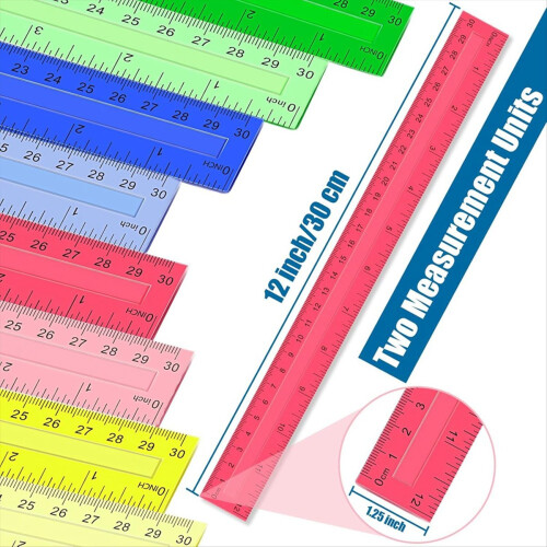 Πλαστικοί χάρακες 12 ιντσών, 32 τεμάχια διαφανείς χάρακες χύμα ποικιλίας 2