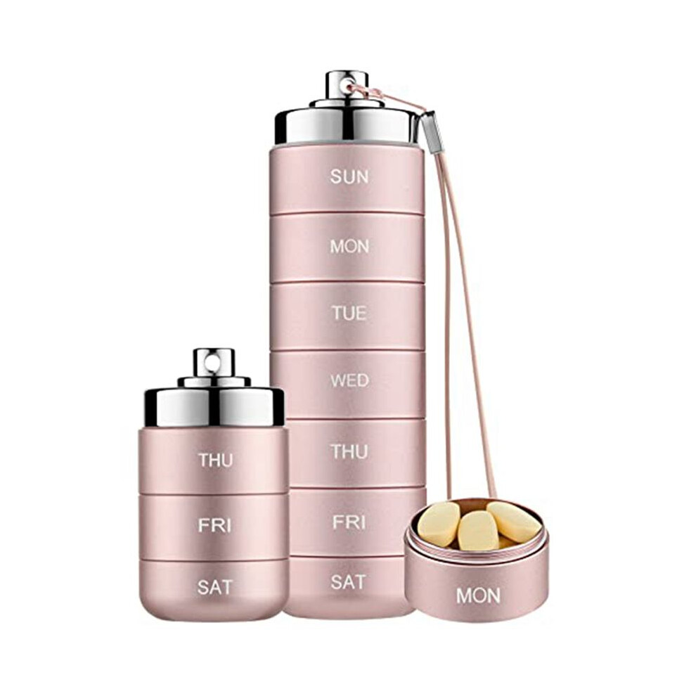 Markenlos Metal Pill Organizer Weekly,Stackable Waterproof Travel Pill Box,Pink