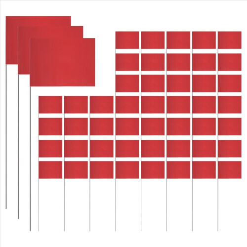 50Pack Marking Flags, Red Yard Flags 15x4x5Inch, Marker Flags