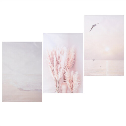 3Pcs Beige Grass Sunset Beach Palm Tree Canvas Painting 2
