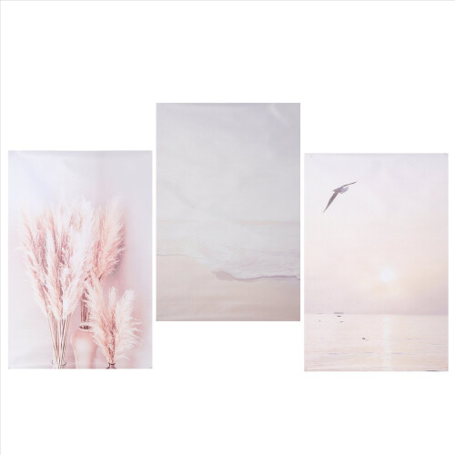 3Pcs Beige Grass Sunset Beach Palm Tree Canvas Painting 1