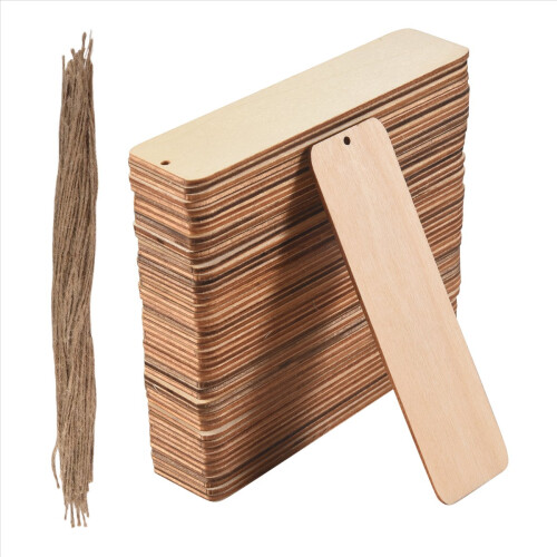 50 PCS Wood Blank Bookmarks with Holes and Ropes DIY Craft Projects
