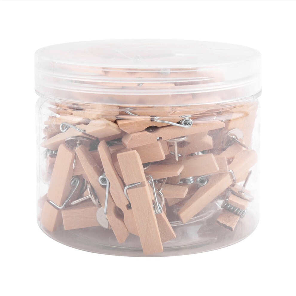Push Pins With Wooden Clips 50Pcs Thumbtacks Clips Natural Color 4852331049014