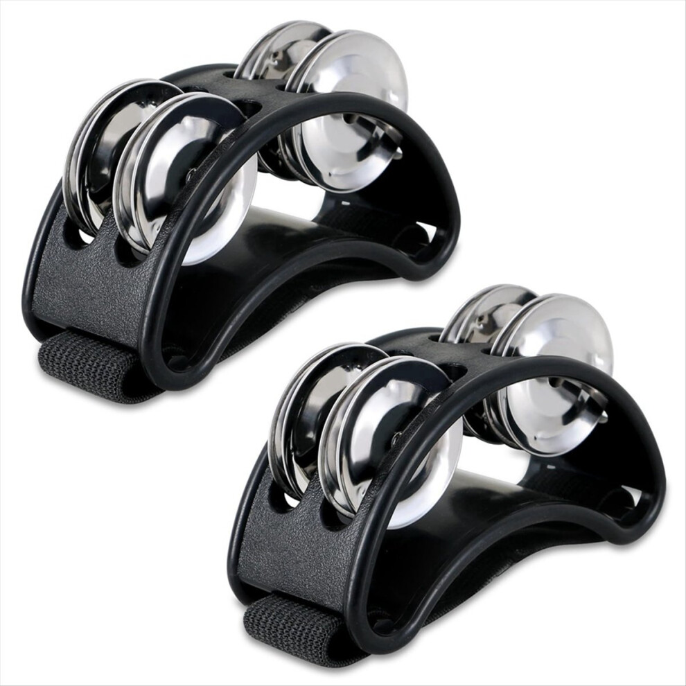 2PCS Foot Tambourine Percussion, with Steel Jingle Bells - Black