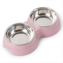Double Pet Bowls Water Feeder Stainless Steel Pet Drinking Dish Pink