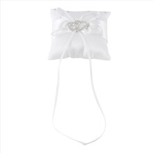 White Double Heart Rhinestone Ring Pillow Wedding Ring Bearer Cushion 10*10cm