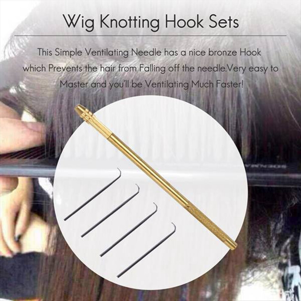 Markenlos Unisex 4Pcs Ventilating Needles +1 Brasss Holder Making Wigs Knotting Hook
