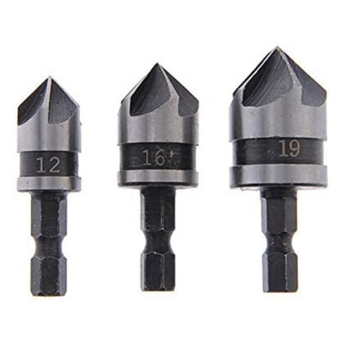 3 PeçAs 1/4 Polegadas Hex 12/16/19Mm Conjunto de Furo Rebaixado para Broca de Troca RáPida de Madeira Metal 1