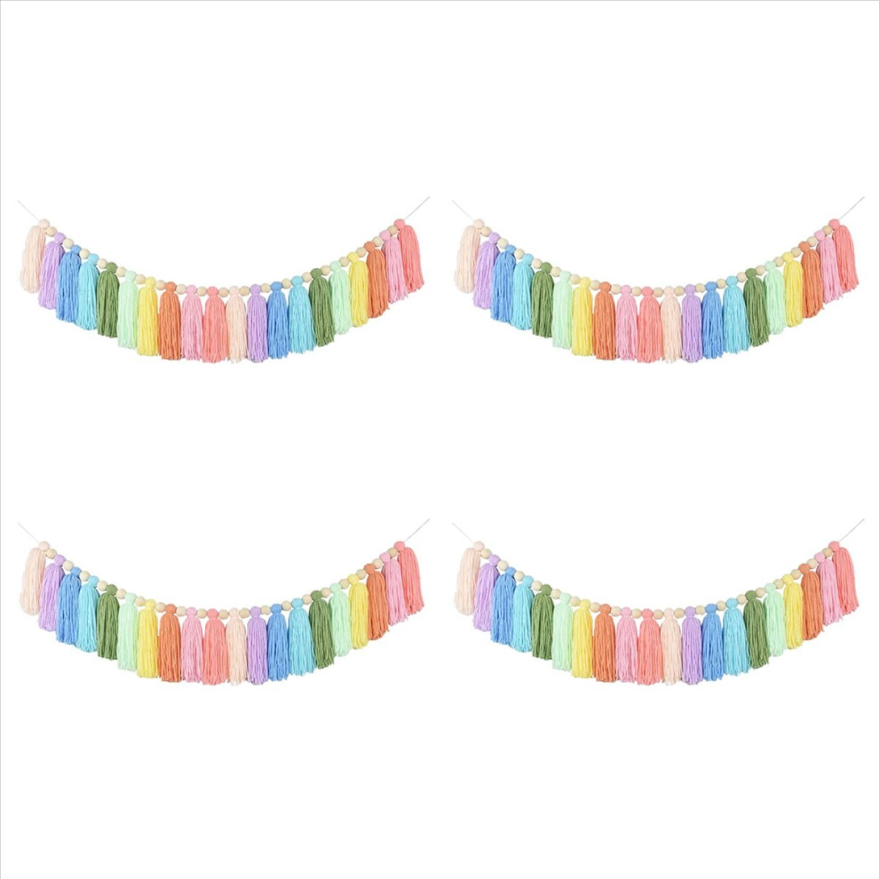 37Inch Rainbow Tassel Garland With Wood Bead For Bedroom Party Decor Markenlos