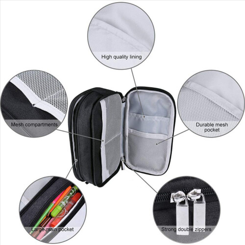 Large Capacity Pencil Cases Cosmetic with Multi Compartments, Black 2