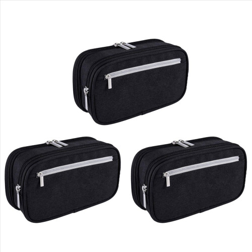 Large Capacity Pencil Cases Cosmetic with Multi Compartments, Black