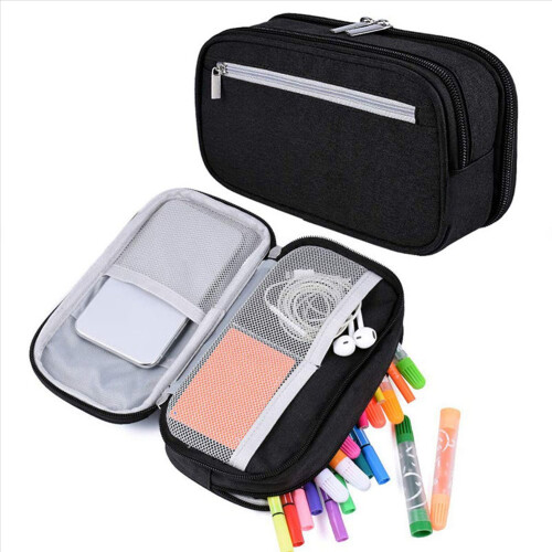 Large Capacity Pencil Cases Cosmetic with Multi Compartments, Black 1