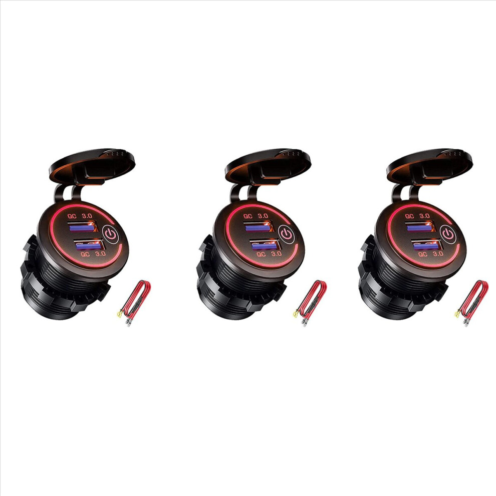 Qc 3.0 Dual Usb Charger Socket,For Car, Marine,Boat,Motorcycle,Red 4853158892661