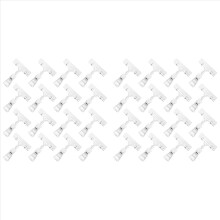 16 clips de plástico transparentes para letreros, soporte giratorio.