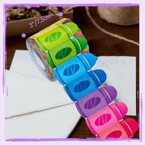 Crayon Pattern Rolled Border Trim Sticker for School Classroom Decor 2