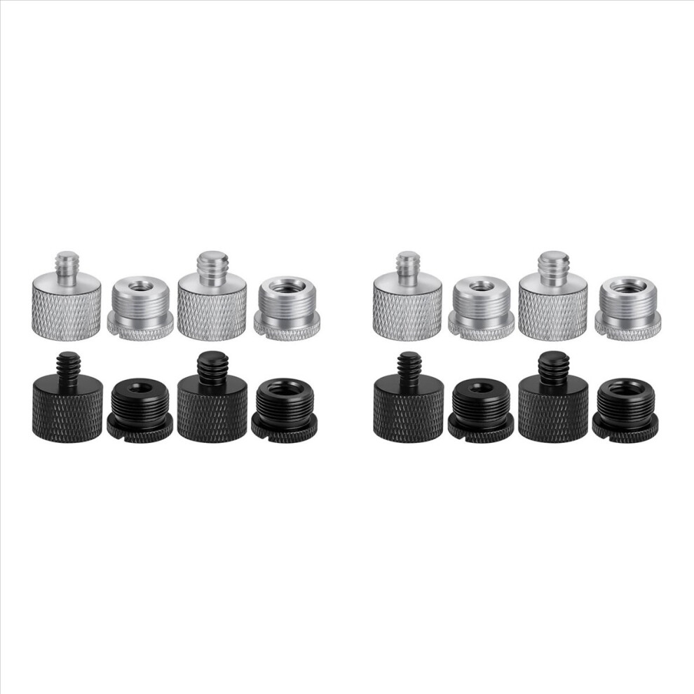 8Pcs Mic Stand Adapter, 5/8 Female To 3/8 Male, For Camera Tripod Black/Silver 4853188067695