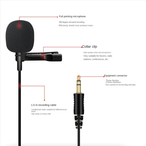 Microfone de lapela omnidirecional de 3,5 mm com clipe de gravata para câmera de celular 2