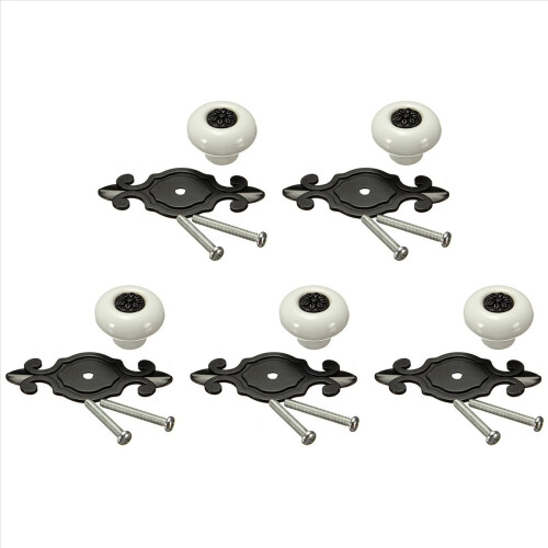 Vintage Ceramic Door Drawer Cupboard Pull Handle White+Black