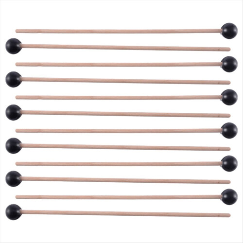 2Pcs Soft Rubber Head Sticks Wood Handle Bell Mallets Black