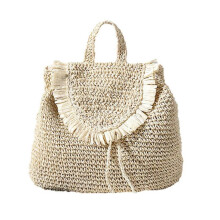 Straw Backpack for Women Shoulder Bag Bohemian Beach Handbags, Summer Handmade Woven Crocheted Straw Backpack
