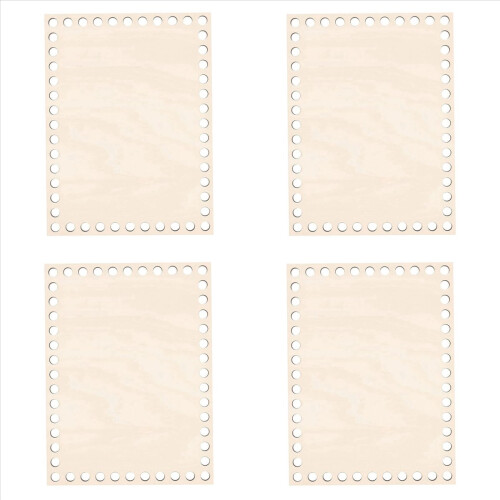 Fundo de cesta de madeira natural de 7,8 x 5,9 polegadas, retângulo em branco de crochê