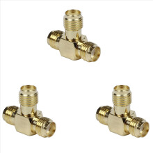 Conector adaptador SMA fêmea para dois SMA fêmeas triplo T de 3 vias