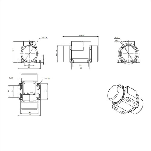 Ηλεκτρικός κινητήρας δόνησης 60W DC12V, δονητής σκυροδέματος 4000 στροφές/λεπτό 2