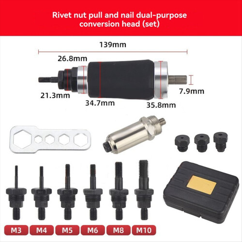 Utensile per rivetti, 6 mandrini per rivetti e 3 teste per rivetti 2