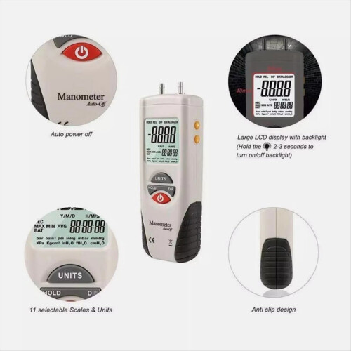 HT-1890 Gas Pressure Gauge Manometer Digital Manometer Data Hold 2