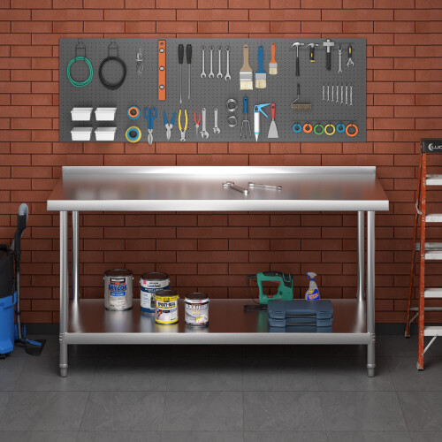 2 Tier Commercial Kitchen Prep & Work Stainless Steel Table with Backsplash 2