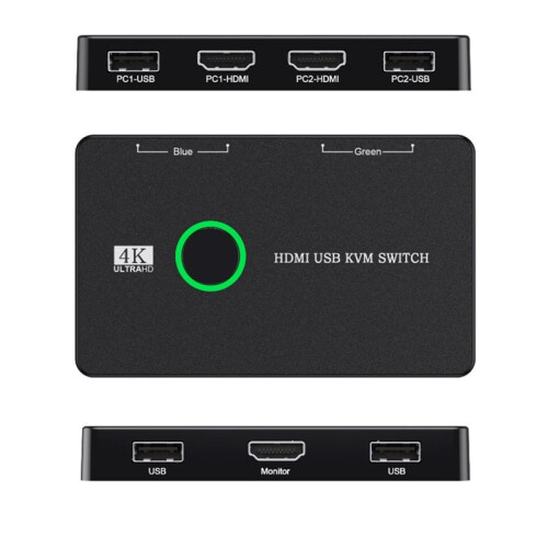 KVM Switch Κουτί 2 θυρών USB και συμβατό Switch για 2 υπολογιστές 1