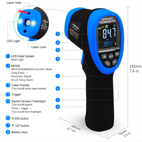 BT-1800C Pyrometer -58F -3272F (-50-1800) IR Temp Tool 1