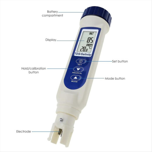 Testador de temperatura e salinidade TDS multiparâmetro com visor duplo de bolso 2