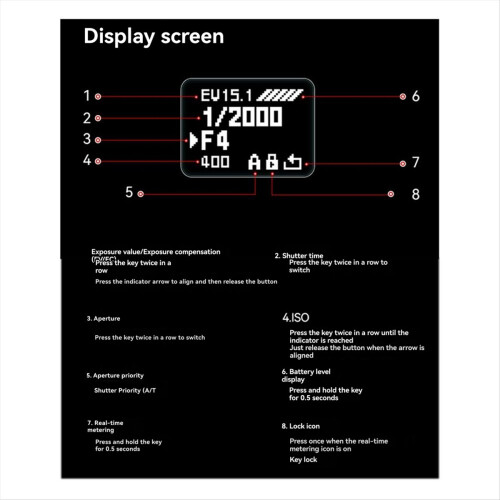 Φωτόμετρο κάμερας AH-M1 με οθόνη OLED, μέτρηση σε πραγματικό χρόνο B 2