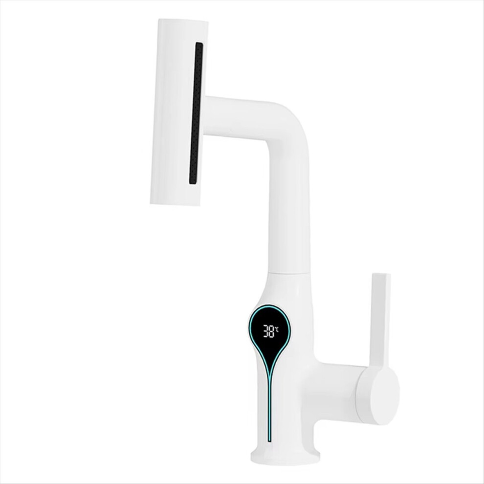 Digital Basin Faucet Lift Mixer Tap White 4852935628639