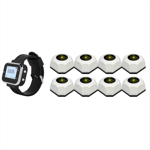 Pager System 8 Ruftasten + 1 Kellner Armbanduhr Empfänger EU