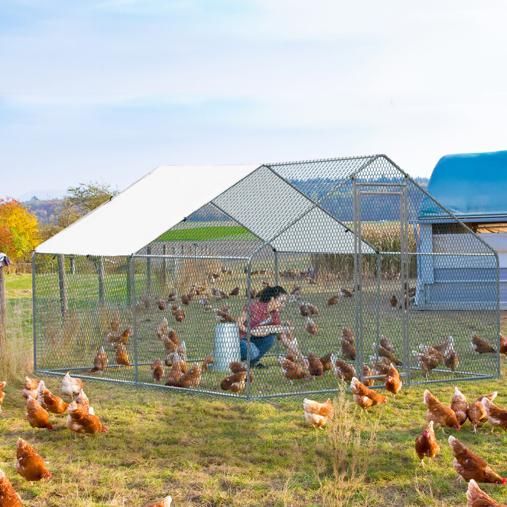 10x10ft Metal Chicken Coop, Walk-in Poultry Cage Chicken Hen Run House