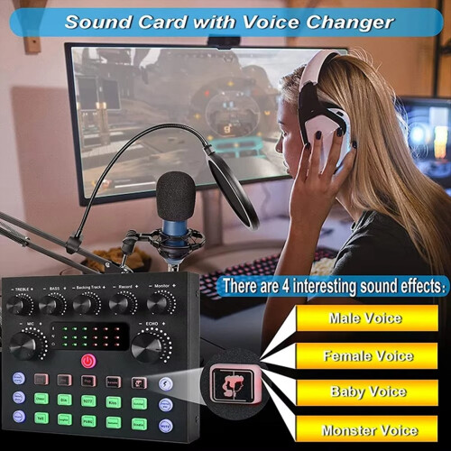 V8S Live Sound Card Podcast Equipment Bundle,with Microphone Set 2