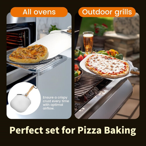 4 PCS Pizza Peel Set, Metal Spatula with Foldable Wood Handle, 2